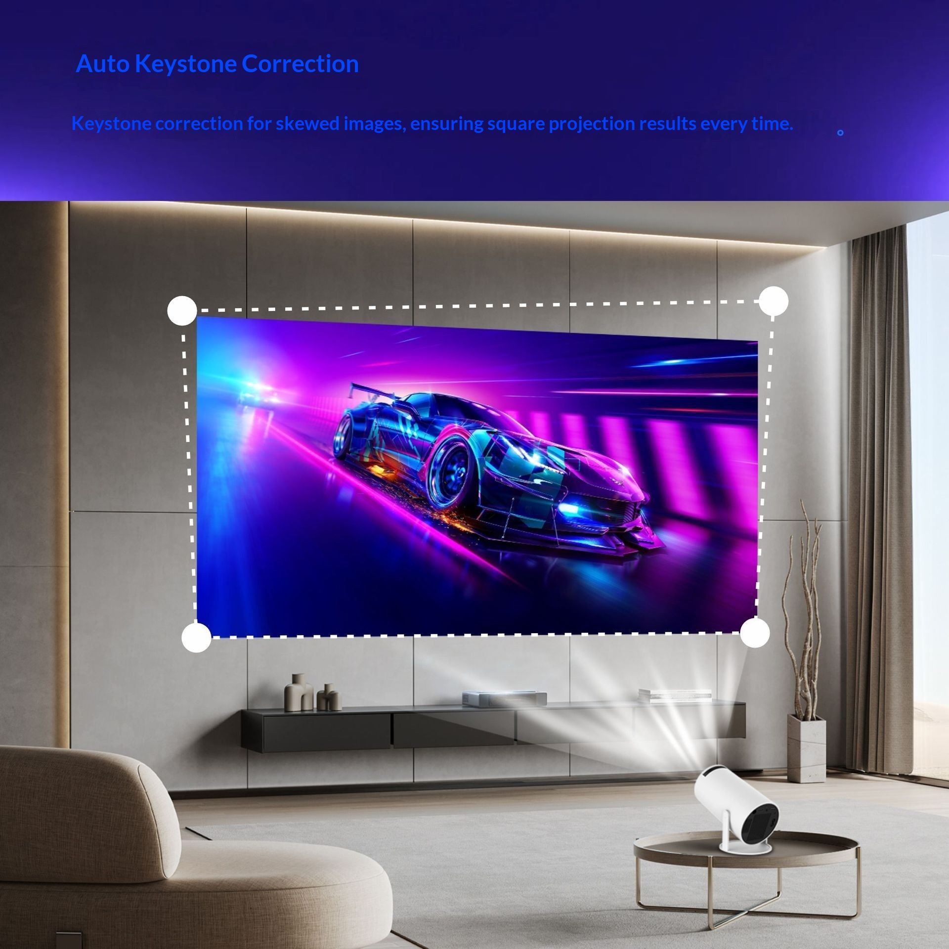 Mini Projector Smart Portable Projector with 180° Rotation, Auto Keystone, Support 1080P, Compatible with HDMI/USB