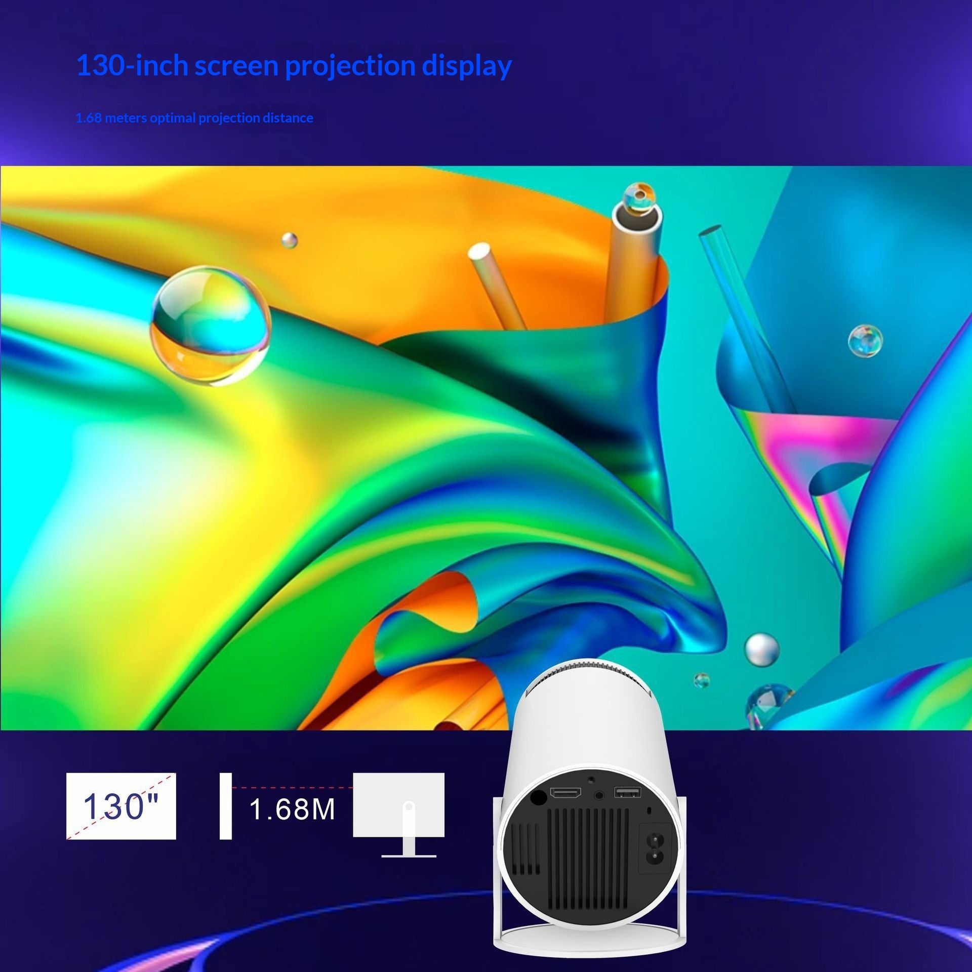 Mini Projector Smart Portable Projector with 180° Rotation, Auto Keystone, Support 1080P, Compatible with HDMI/USB