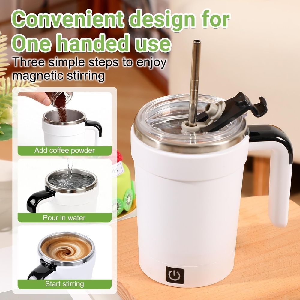 Upgraded Automatic Stirring Coffee Mug with Temperature Display & Leakproof Lid, Insulated Cup for School, Home, Office & Travel Use