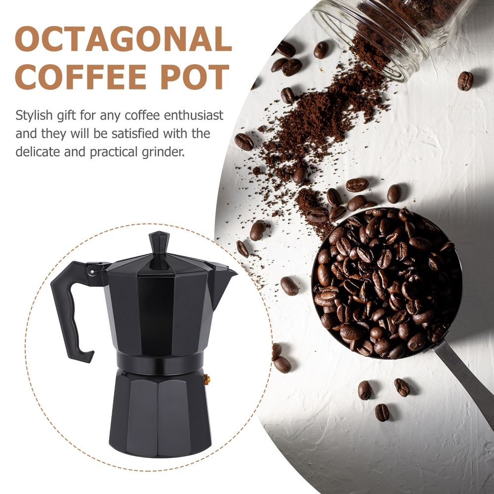 300ml Espresso Maker Aluminum Coffee Pot Brewer, 6 Cup Capacity, Black Finish for Rich Coffee