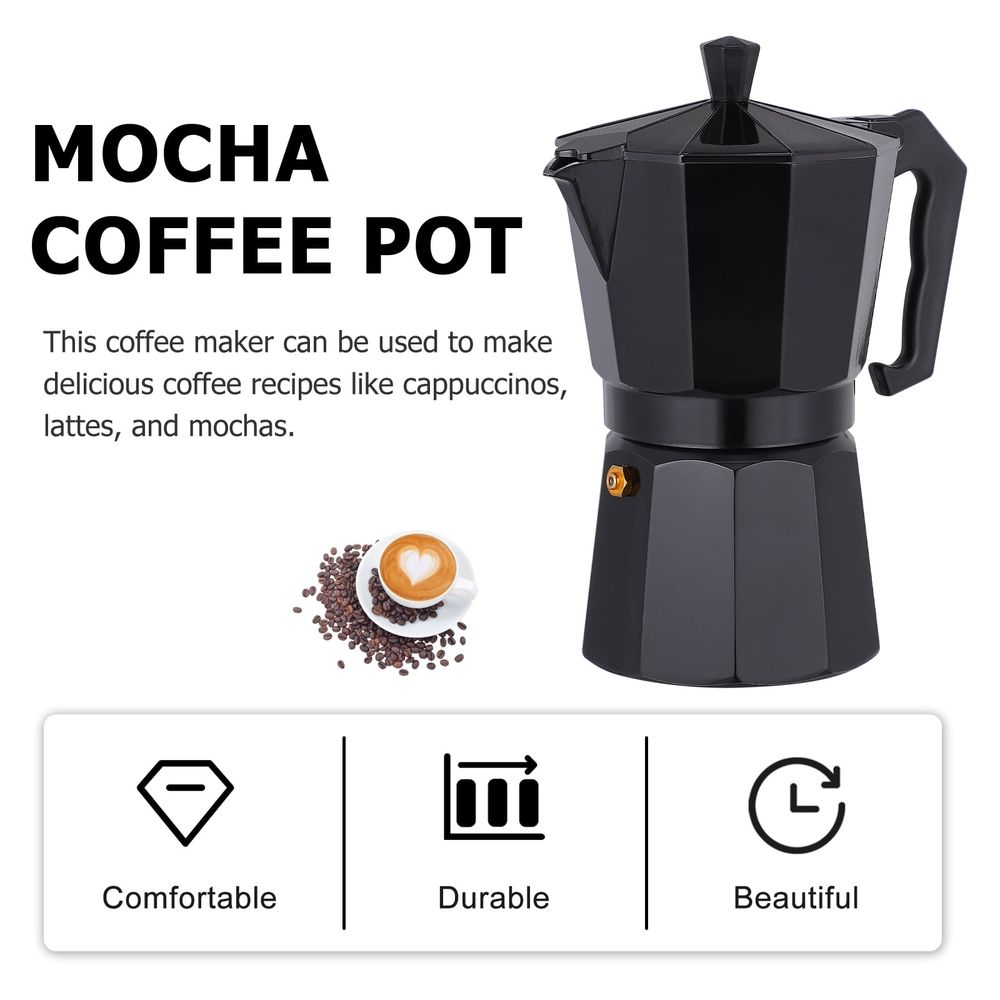 300ml Espresso Maker Aluminum Coffee Pot Brewer, 6 Cup Capacity, Black Finish for Rich Coffee