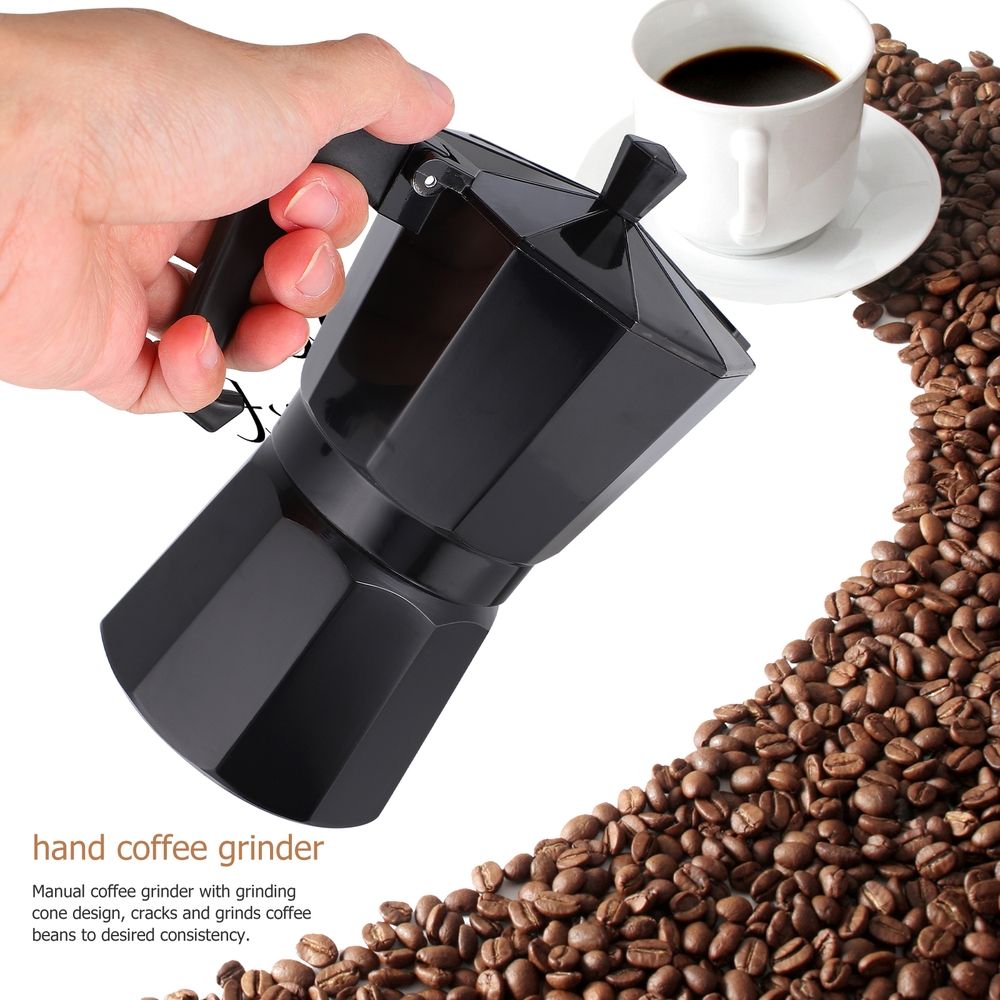 300ml Espresso Maker Aluminum Coffee Pot Brewer, 6 Cup Capacity, Black Finish for Rich Coffee
