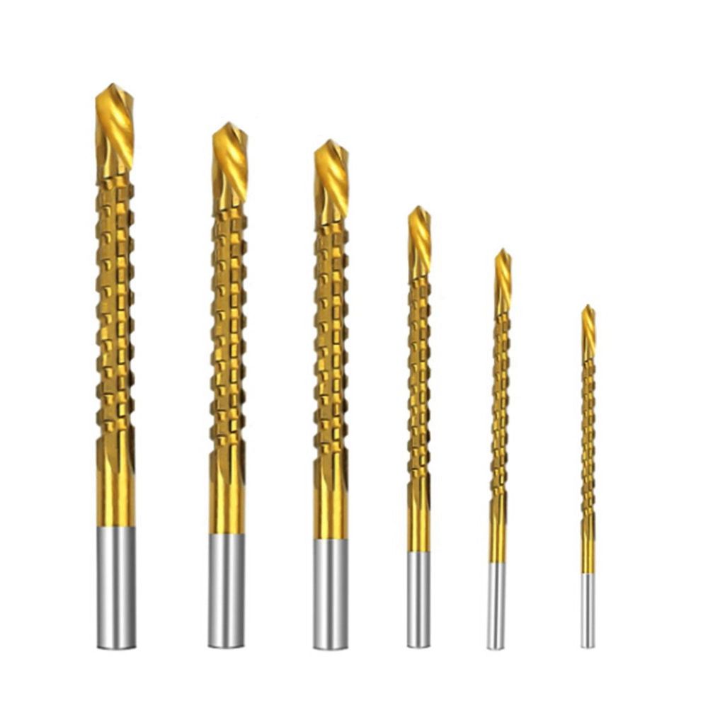 6PCS Set Titanium Coated Drill Bit Spiral Jagged Saw Composite Twist