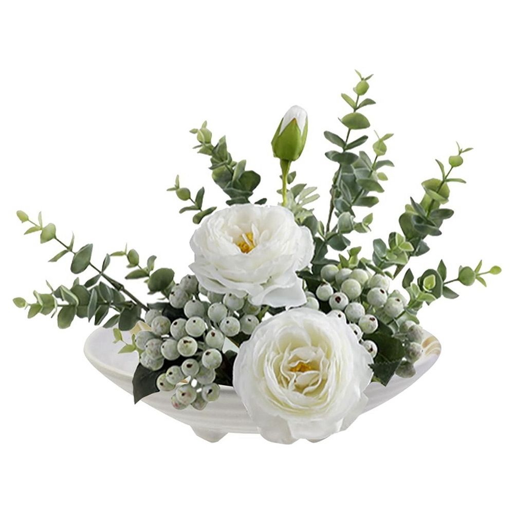 Ikebana Vase Kit, Ceramic Ikebana Bowl and Metal Flower, with Needle Straightening Tool Green