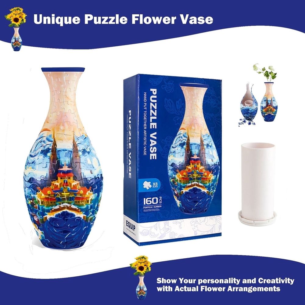 3D Puzzles Vase for Adults, 3D Puzzle Vase, 160 PCS 3D Puzzle Vase for Adults, 9.6*4.3in 3D Puzzle Unique Flower Vase, Gifts for Flower Vase Office Decor and Home Decoration(Flowers)