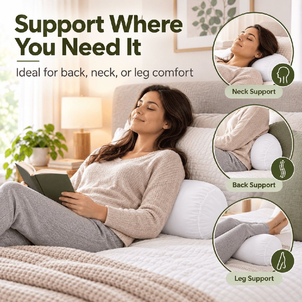 Pillow, Cervical Fiberfill Neckroll Pillow Insert (23"x8") - Replacement Neck Roll for Bed Pillow - Orthopedic-Grade Soft Fiber - Promotes Neck and Posture