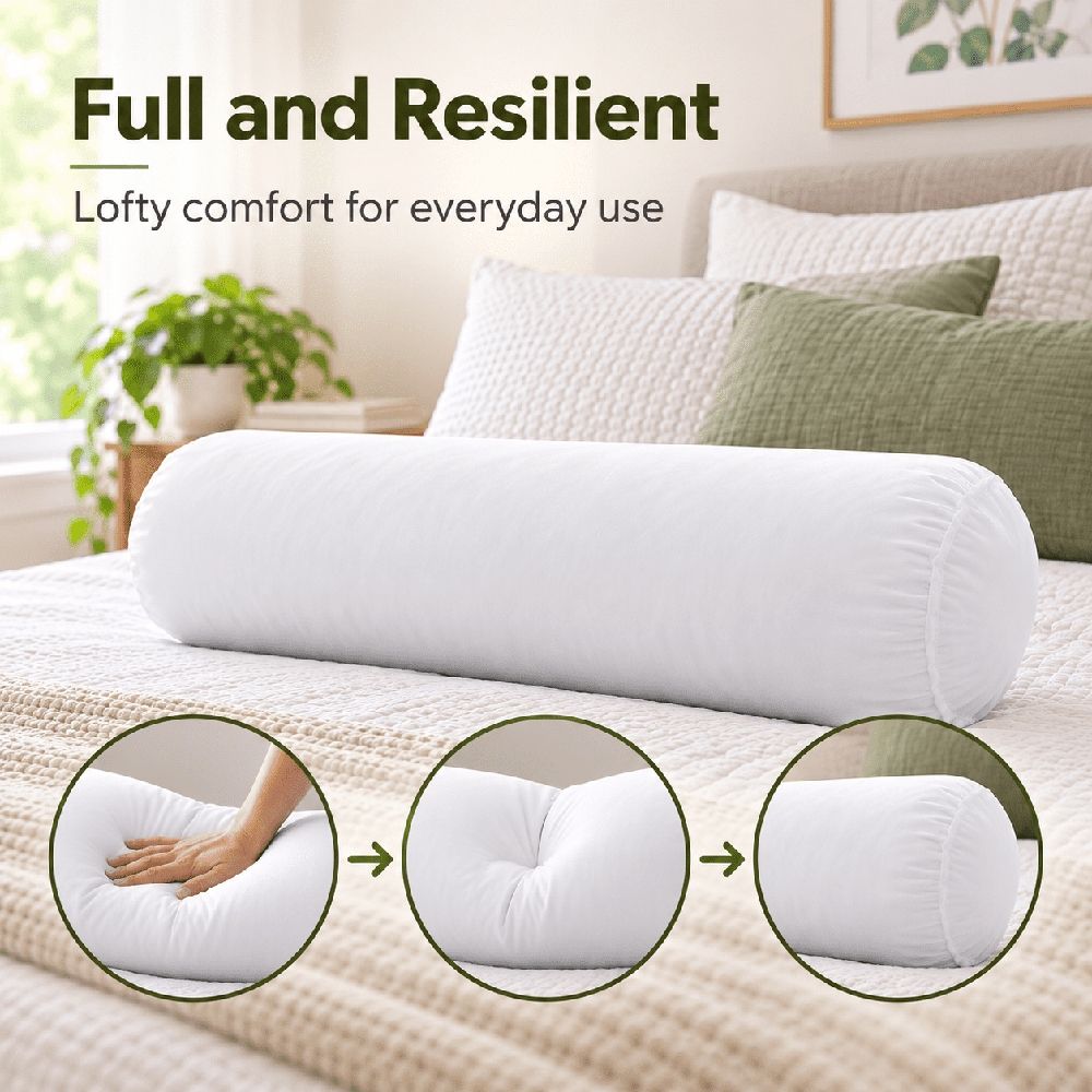 Pillow, Cervical Fiberfill Neckroll Pillow Insert (23"x8") - Replacement Neck Roll for Bed Pillow - Orthopedic-Grade Soft Fiber - Promotes Neck and Posture