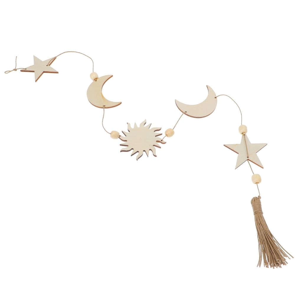 Khaki Wooden Star Moon Wall Hanging Decor Bohemian Home Use 1Pc