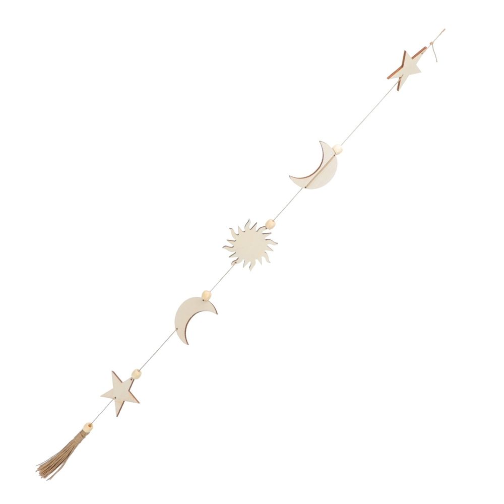 Khaki Wooden Star Moon Wall Hanging Decor Bohemian Home Use 1Pc
