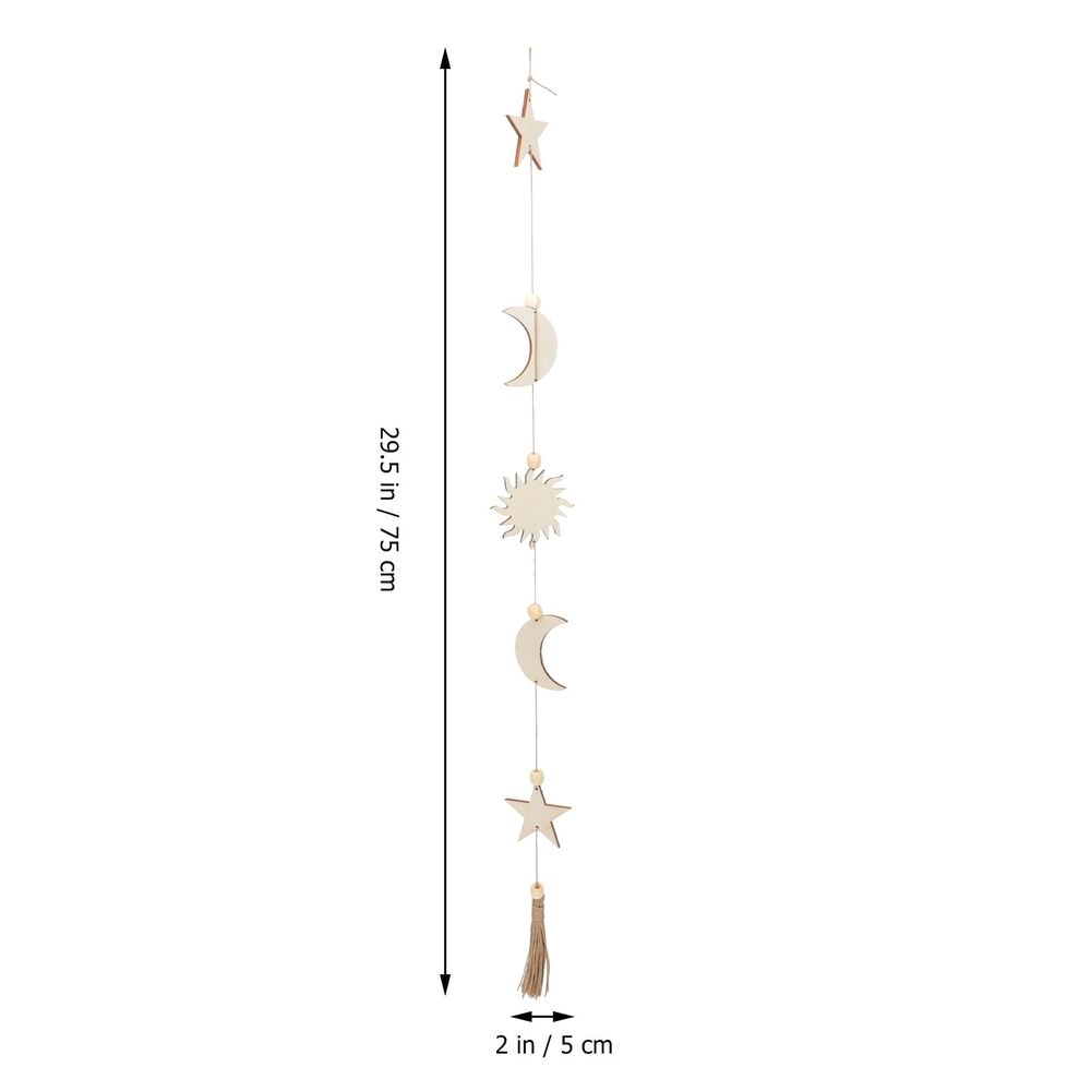 Khaki Wooden Star Moon Wall Hanging Decor Bohemian Home Use 1Pc
