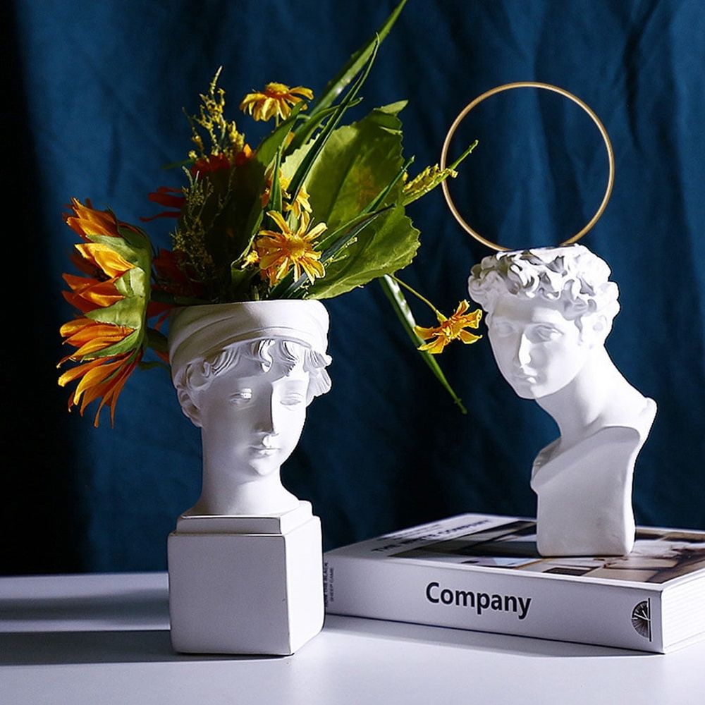 1Pc Durable White Resin Craft Flowerpot for Stylish Home Decor