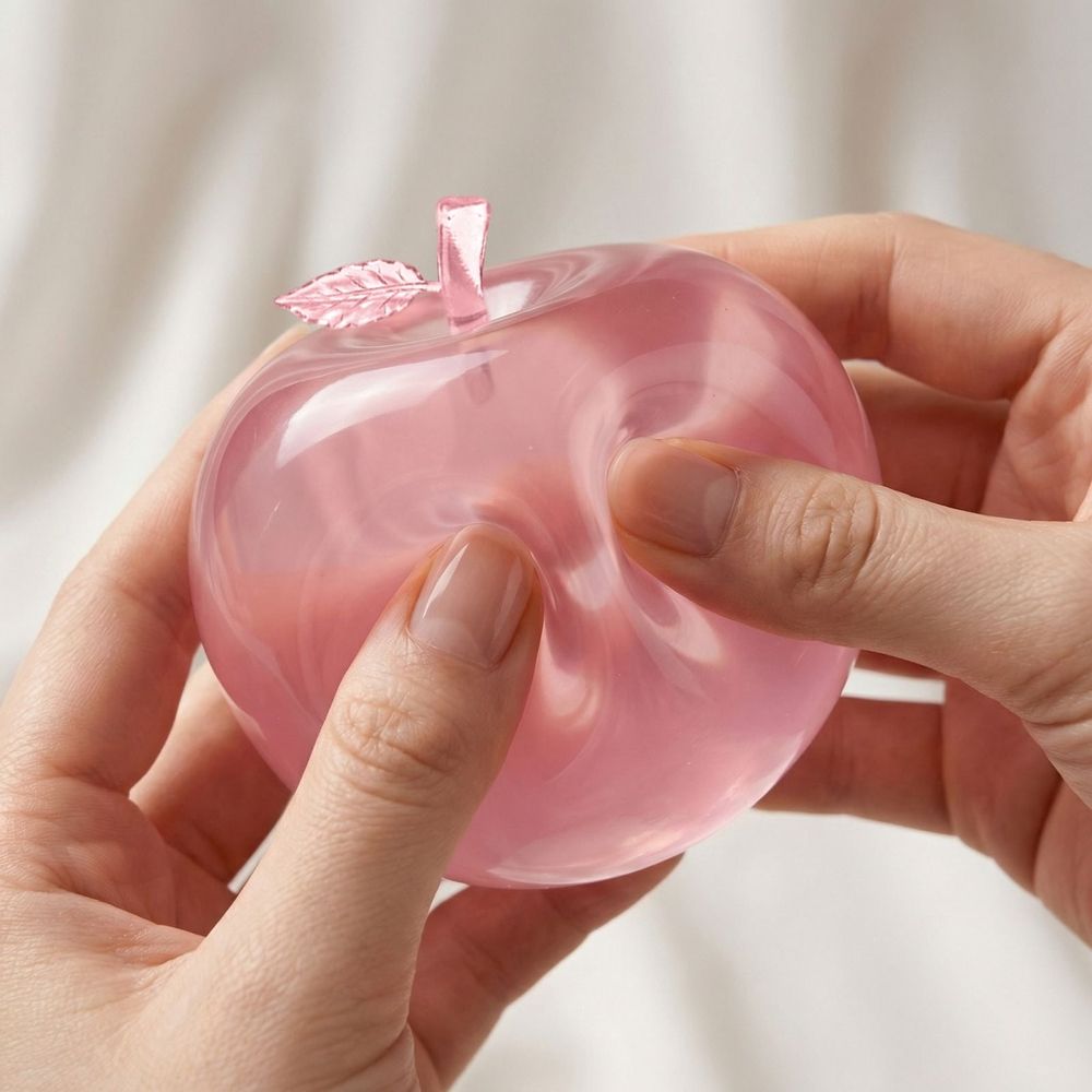 Light Pink Apple Stress Relief Tool with Leaf Design, Maltose Infilled for Slow Rebound, Tactile Tool for Stress Reduction, Creative Fidget Accessory for Adults