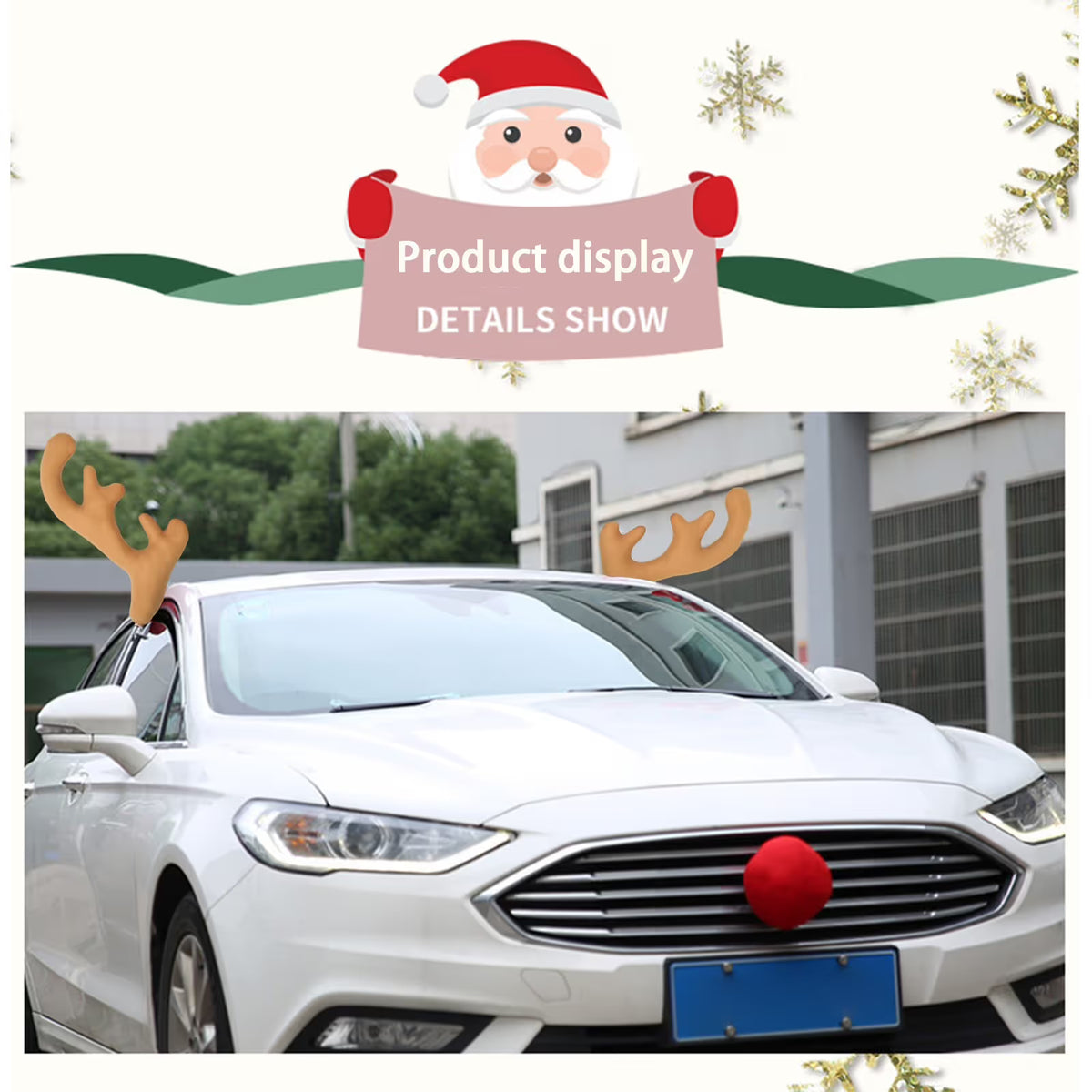 Car Reindeer Antlers & Nose - Window Roof-Top & Reindeer Jingle Bell Christmas Costume - Auto Accessories Decoration Kit Best for Car SUV Van Truck, Xmas Gift Set