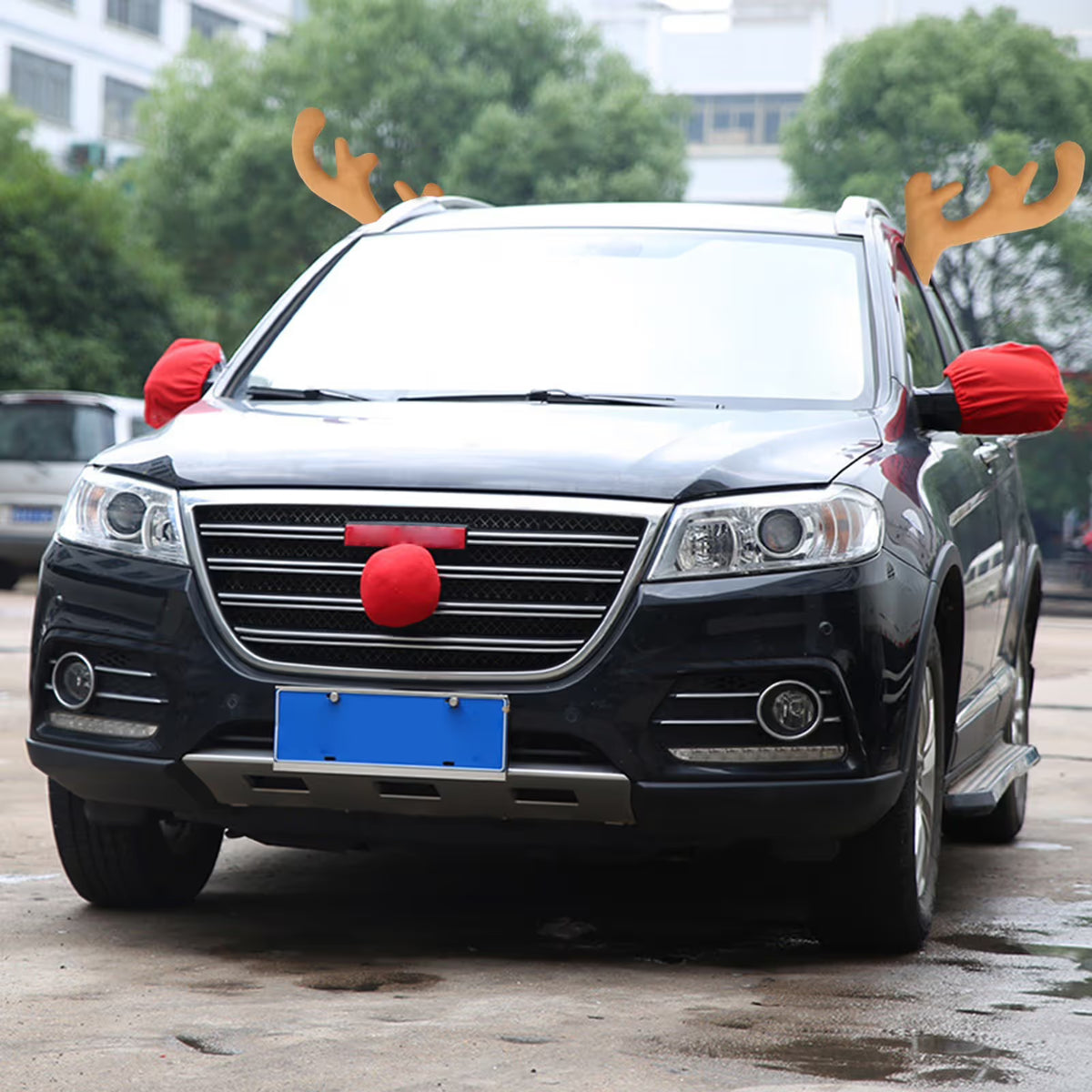 Car Reindeer Antlers & Nose - Window Roof-Top & Reindeer Jingle Bell Christmas Costume - Auto Accessories Decoration Kit Best for Car SUV Van Truck, Xmas Gift Set