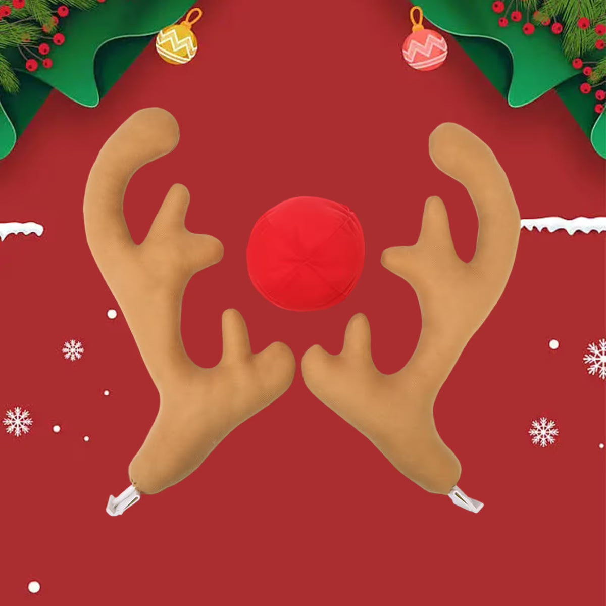Car Reindeer Antlers & Nose - Window Roof-Top & Reindeer Jingle Bell Christmas Costume - Auto Accessories Decoration Kit Best for Car SUV Van Truck, Xmas Gift Set
