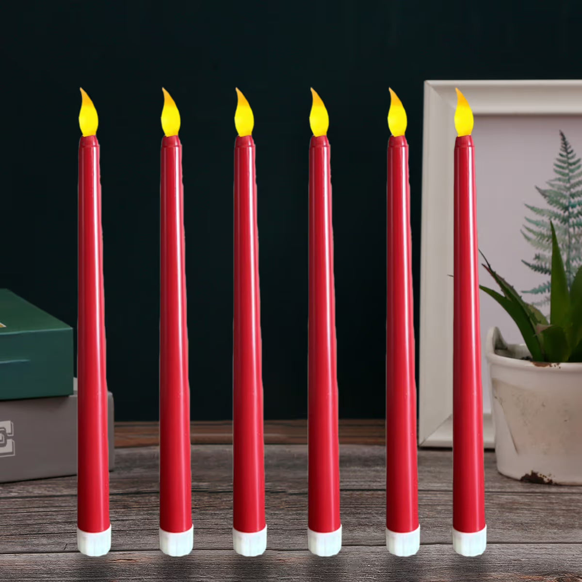 10.8' Red Set of 6 Battery Operated Wax Taper Candles with Remote, LED Flameless Candles, 3D Wick LED Taper Candles Real Wax Candlesticks, Party Christmas Home Decor