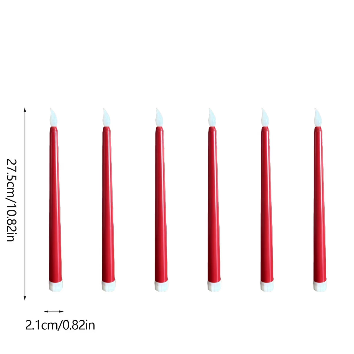 10.8' Red Set of 6 Battery Operated Wax Taper Candles with Remote, LED Flameless Candles, 3D Wick LED Taper Candles Real Wax Candlesticks, Party Christmas Home Decor