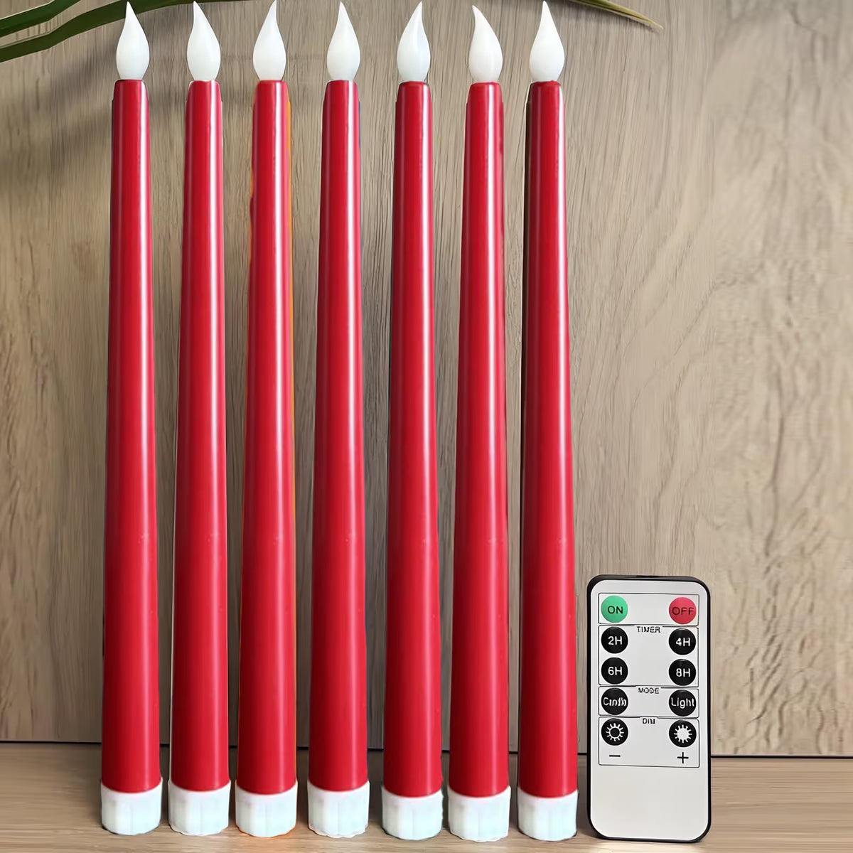 10.8' Red Set of 6 Battery Operated Wax Taper Candles with Remote, LED Flameless Candles, 3D Wick LED Taper Candles Real Wax Candlesticks, Party Christmas Home Decor