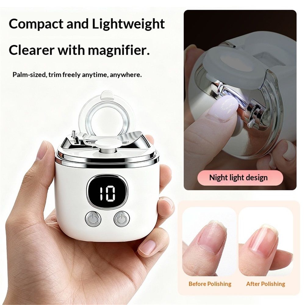 Electric Nail Clipper【Magnifier Assistance】Clear Vision, Precise Trimming (White)(Suitable for Families,Seniors)