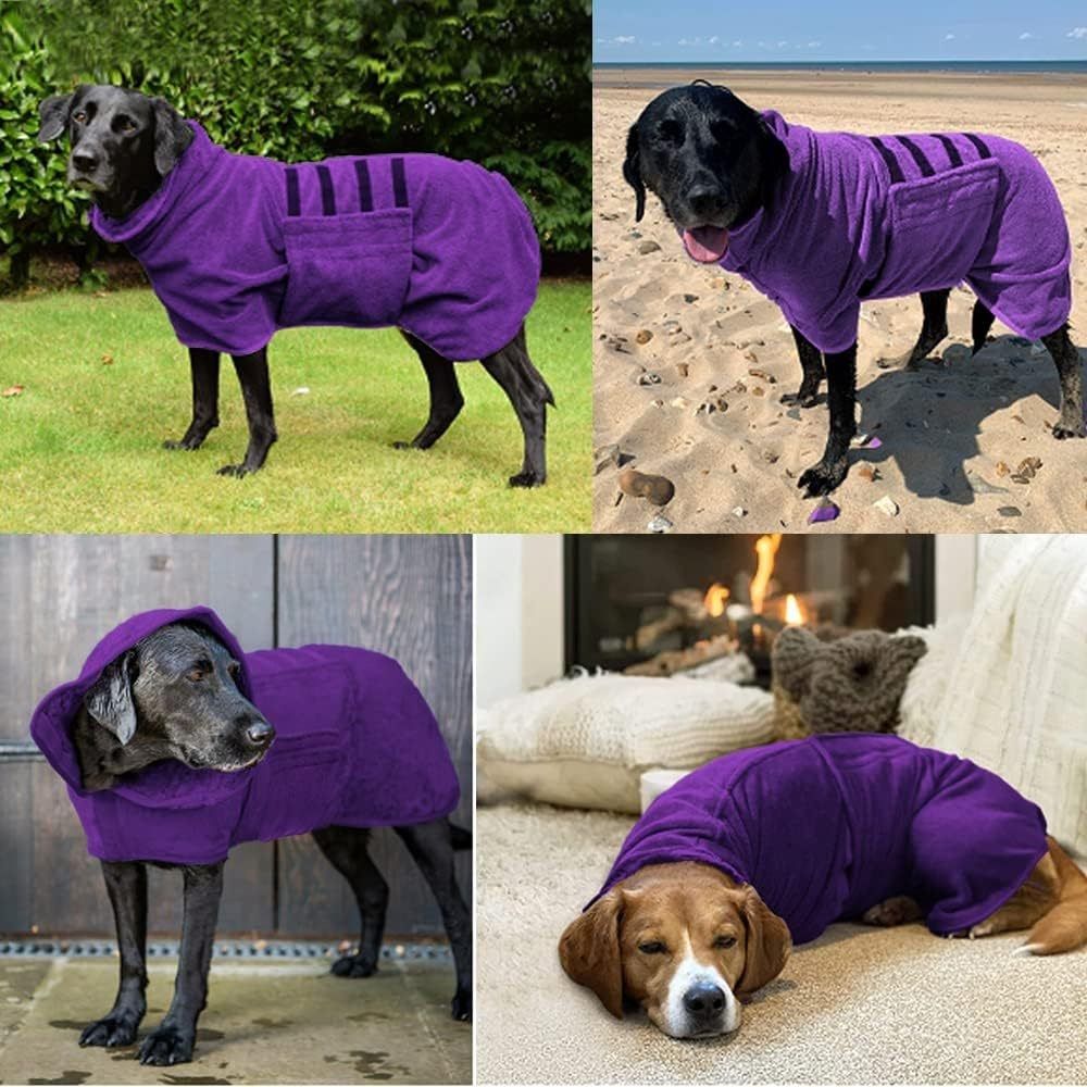 Dog Bathrobe, Super Absorbent Microfiber Robe Towel for Quick Drying, Comfortable Soft Dog Drying Coat with Adjustable Belly Strap, Ideal for Baths, Swimming, Rainy Walks, and Keeping Warm（S）