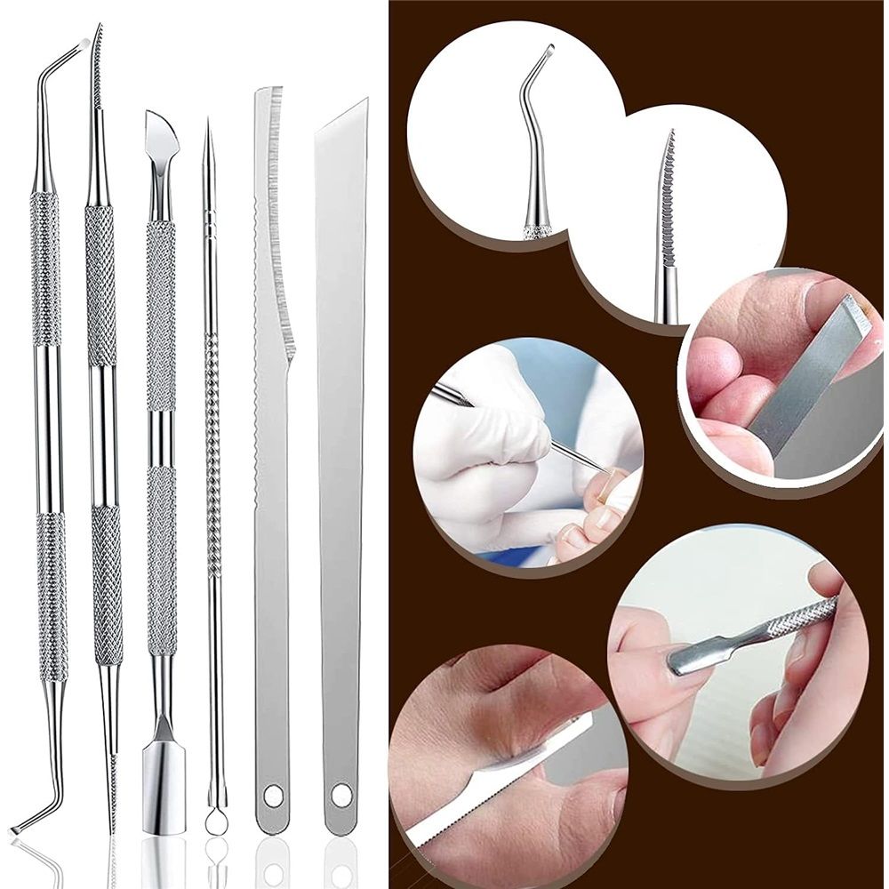 2 set Toenail Pedicure Tool Kit 7pcs Nail Manicure Kit Stainless Steel Nail Care Treatment for Nail Correction Polish Pain Relief true color 7 Piece Set