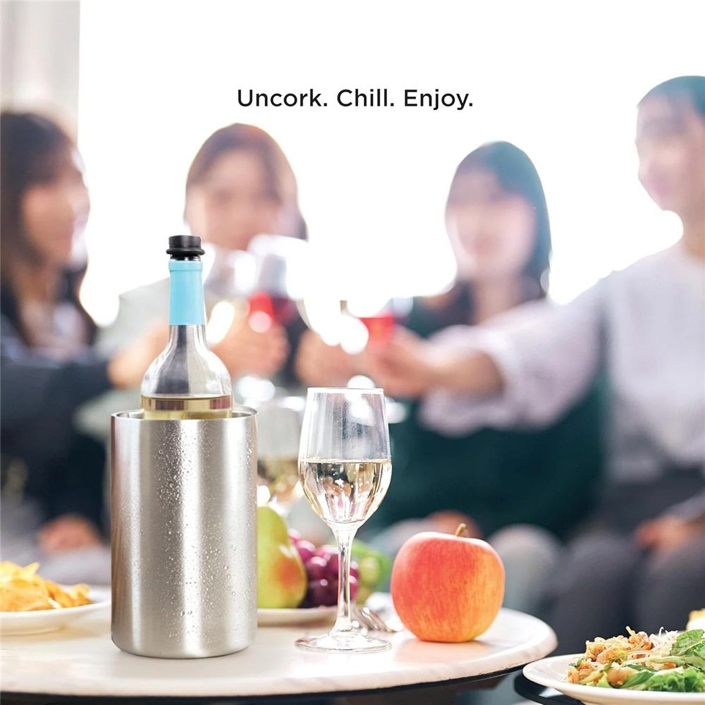 Stainless Steel Double Wall Wine Cooler - Insulated Tabletop Wine Chiller for White Wine & Champagne, Fits Most Standard Sized Bottles（1.6L）