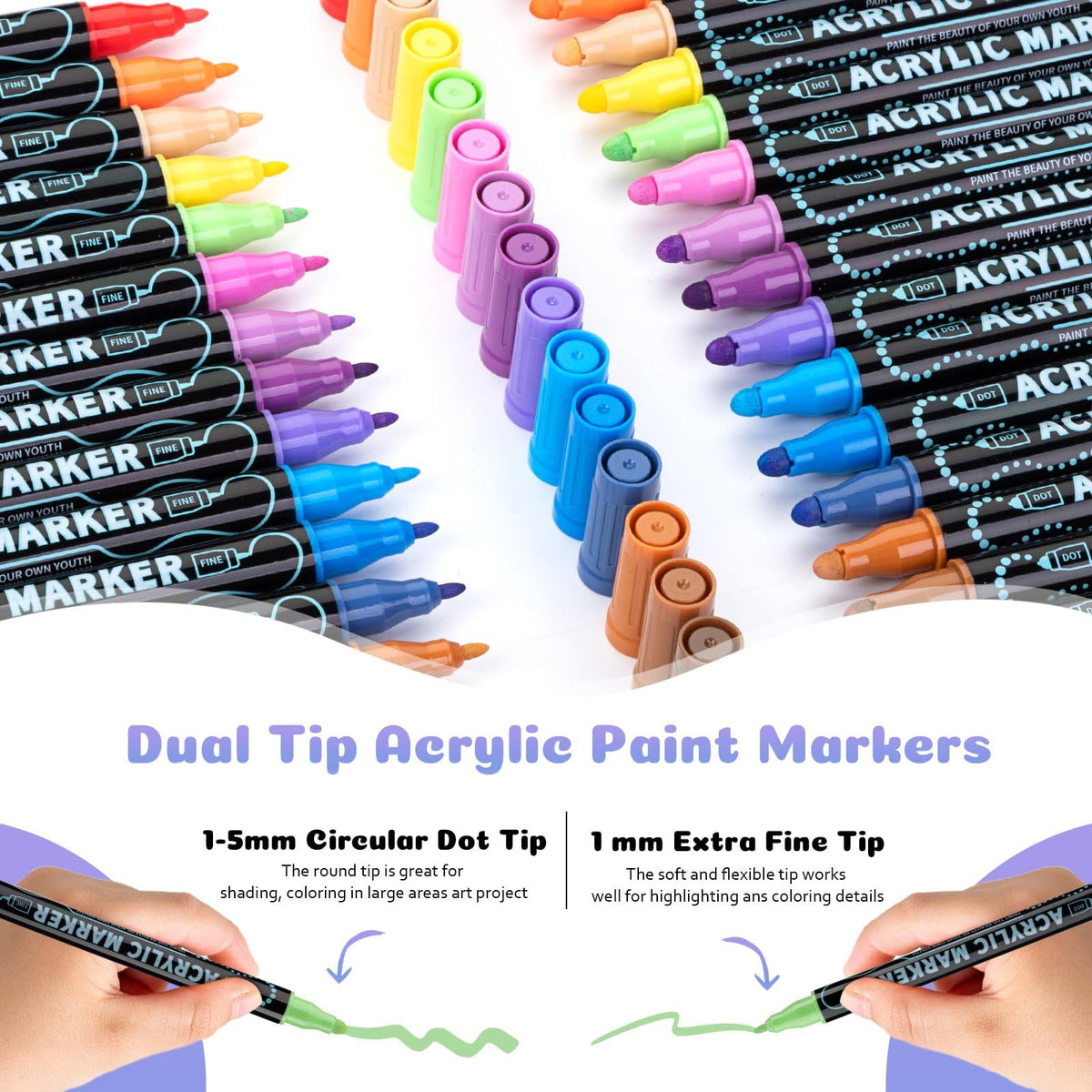 48 color acrylic paint markings, double pointed, with 1mm ultra-fine and 1-5mm point tips, waterproof, non-toxic, suitable for rocks, glass, ceramics