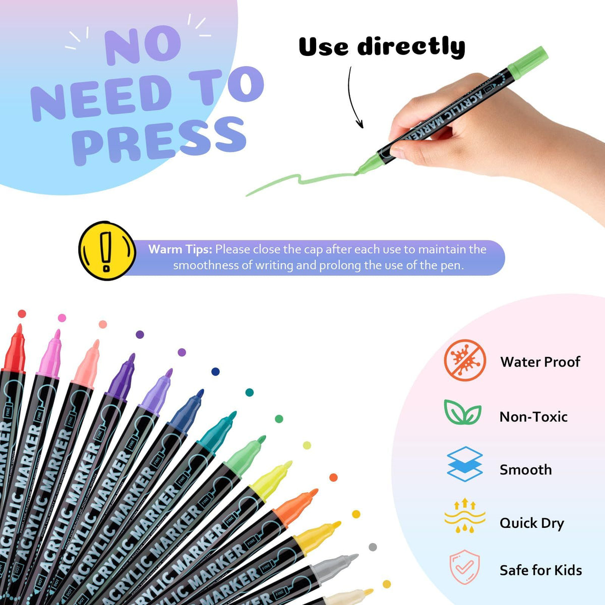 48 color acrylic paint markings, double pointed, with 1mm ultra-fine and 1-5mm point tips, waterproof, non-toxic, suitable for rocks, glass, ceramics