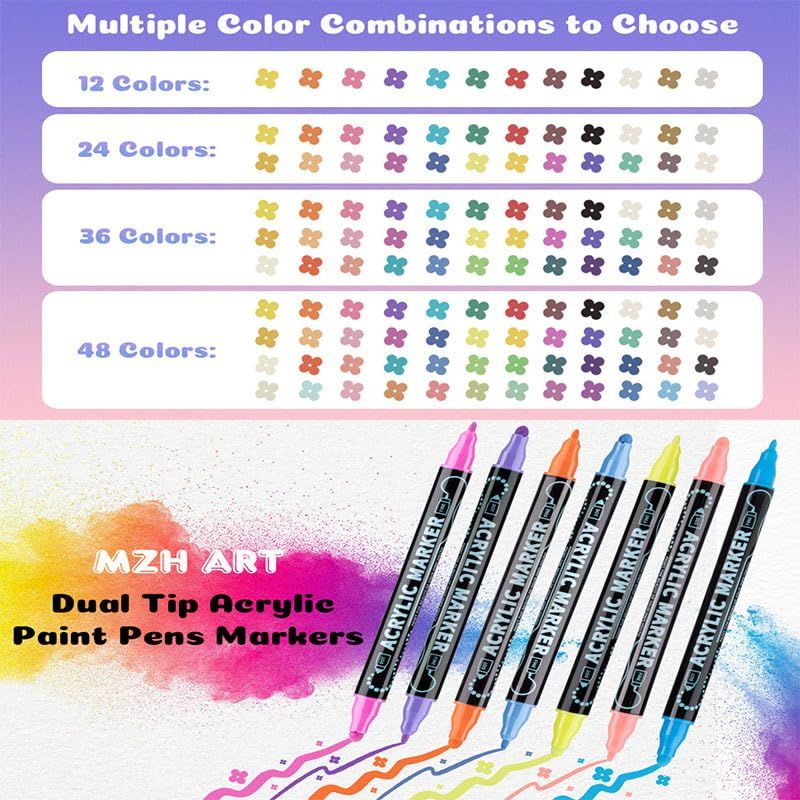 48 color acrylic paint markings, double pointed, with 1mm ultra-fine and 1-5mm point tips, waterproof, non-toxic, suitable for rocks, glass, ceramics