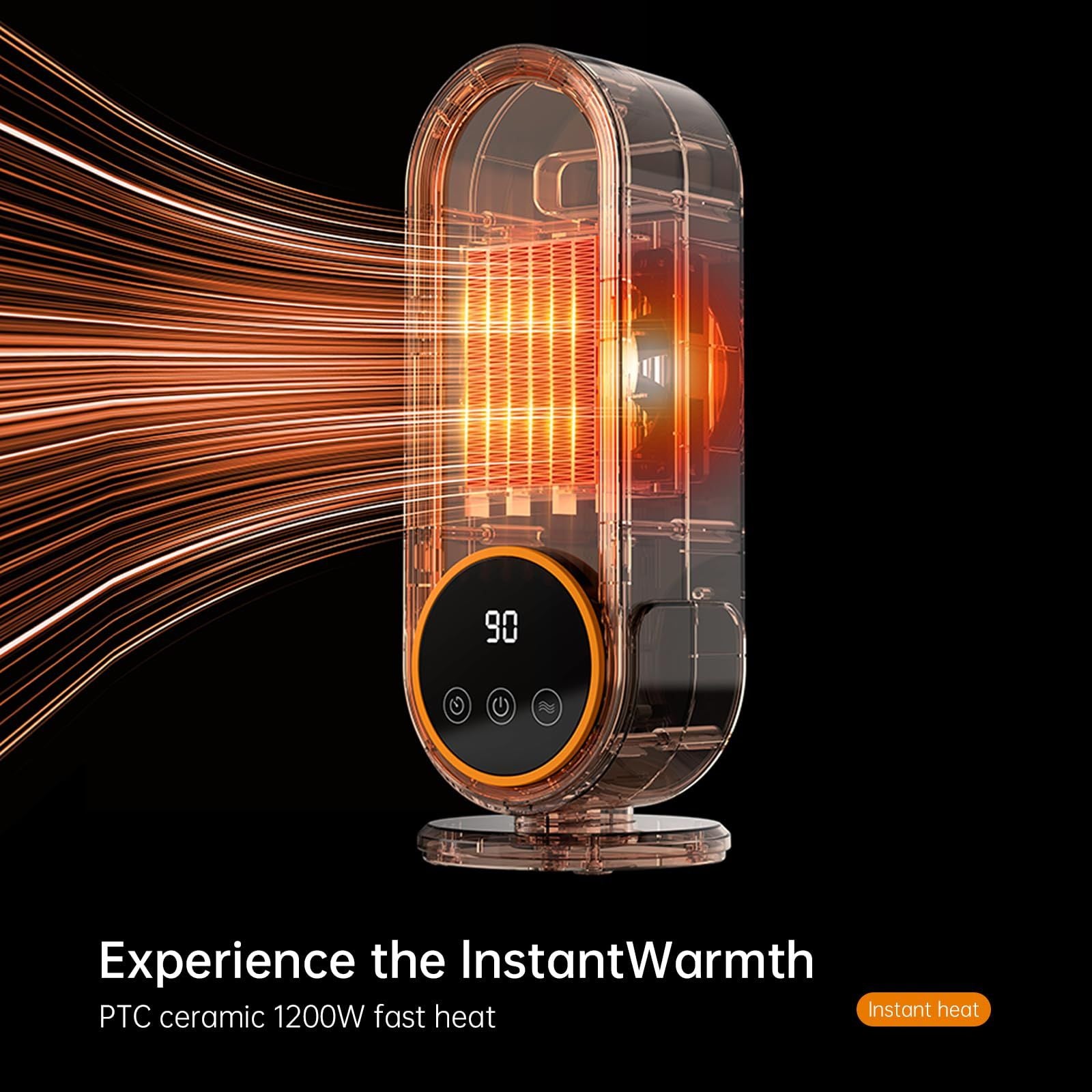 Space Heaters for Indoor Use with Remote, 2s Efficient Heating, Overheat & Tilt Protection, 1200W PTC Ceramic Portable Heater with Display, Timer, Two-Speed, Electric Heater for Bedroom Office,Basic Version