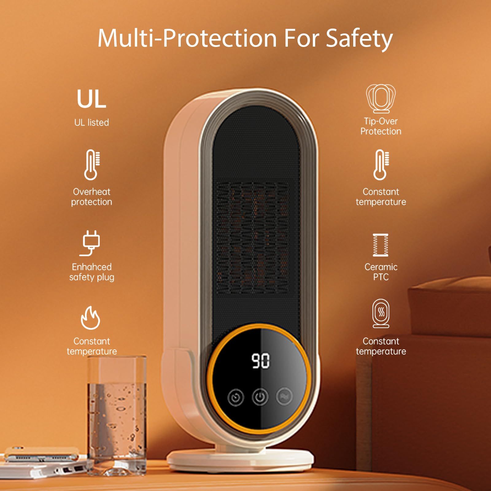 Space Heaters for Indoor Use with Remote, 2s Efficient Heating, Overheat & Tilt Protection, 1200W PTC Ceramic Portable Heater with Display, Timer, Two-Speed, Electric Heater for Bedroom Office,Timer + Remote