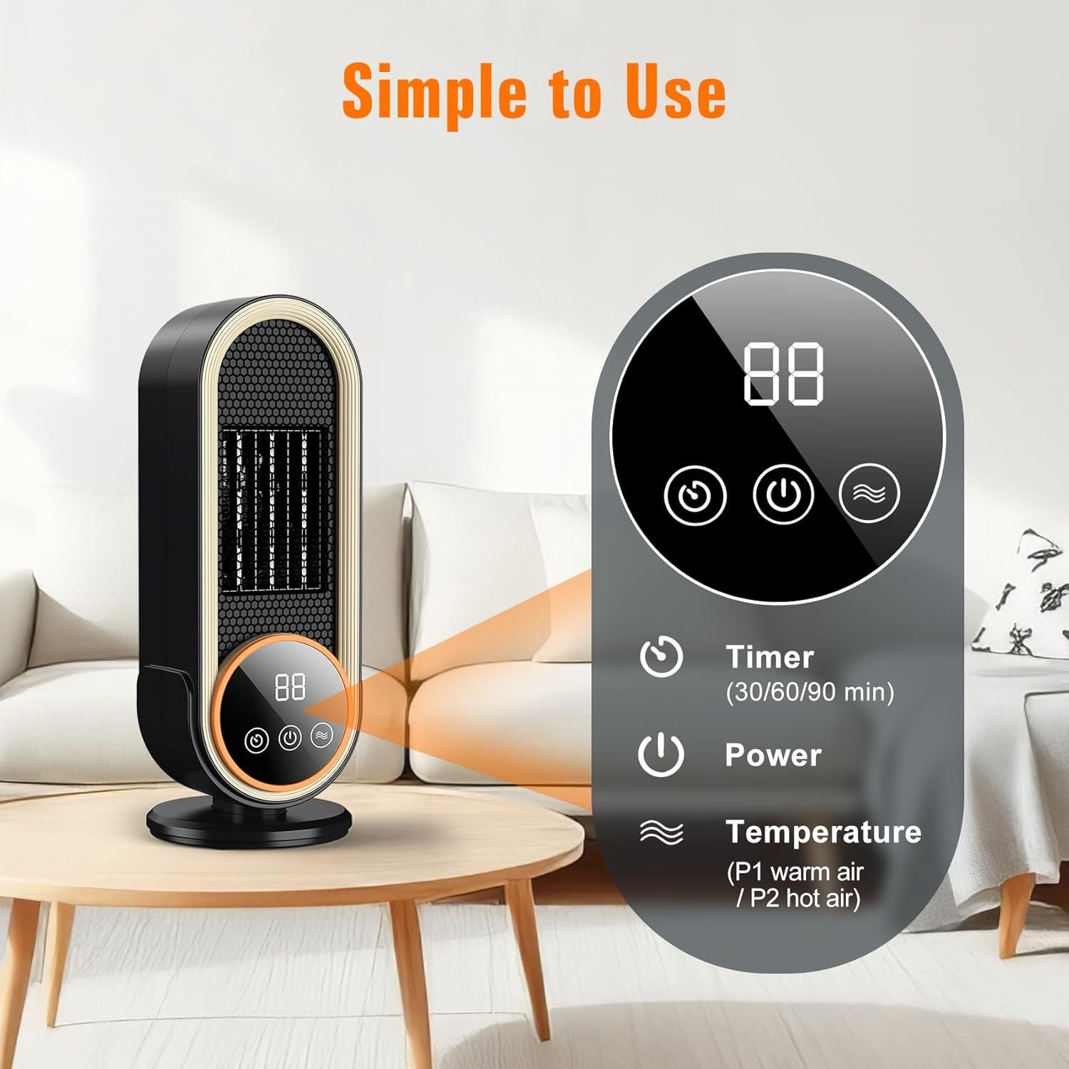 Space Heaters for Indoor Use with Remote, 2s Efficient Heating, Overheat & Tilt Protection, 1200W PTC Ceramic Portable Heater with Display, Timer, Two-Speed, Electric Heater for Bedroom Office,Timer + Remote