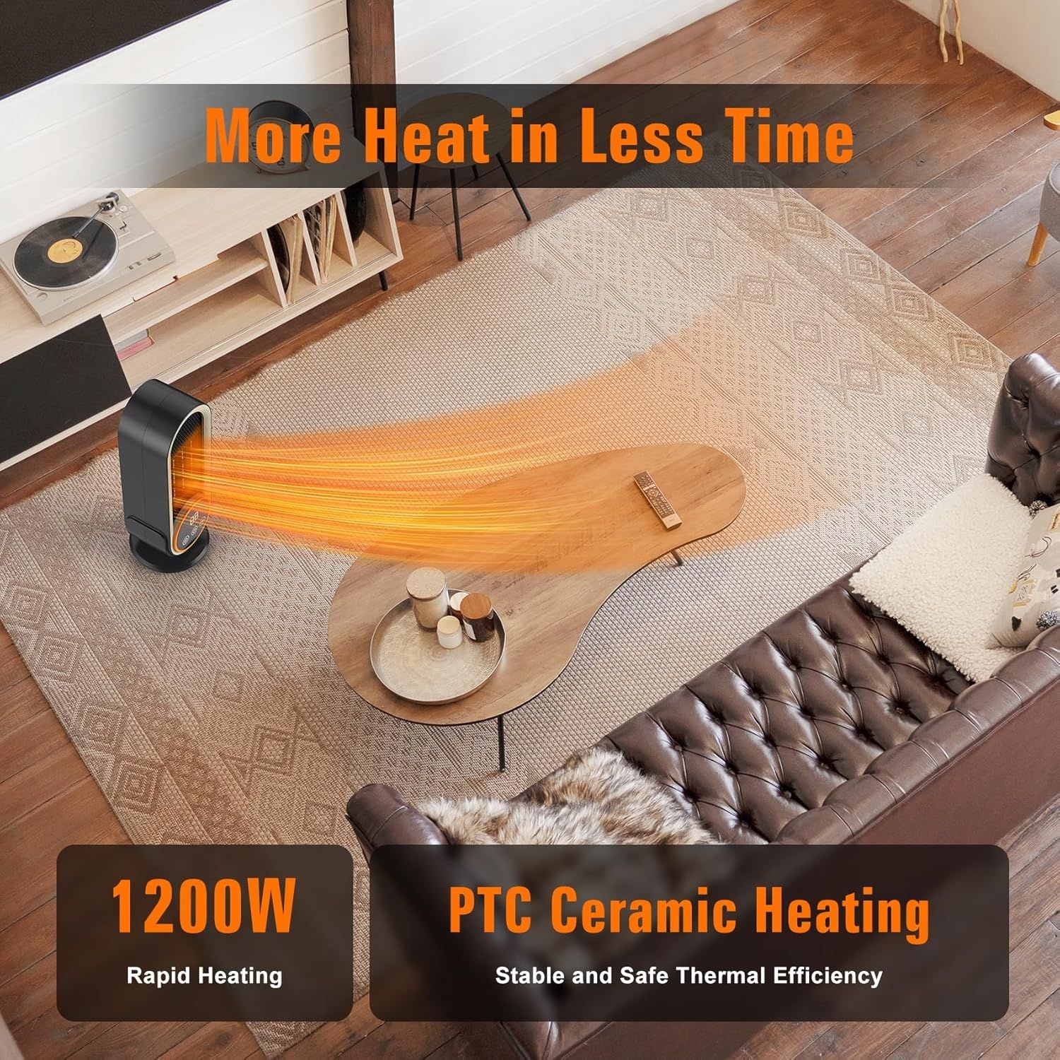 Space Heaters for Indoor Use with Remote, 2s Efficient Heating, Overheat & Tilt Protection, 1200W PTC Ceramic Portable Heater with Display, Timer, Two-Speed, Electric Heater for Bedroom Office,Timer + Remote