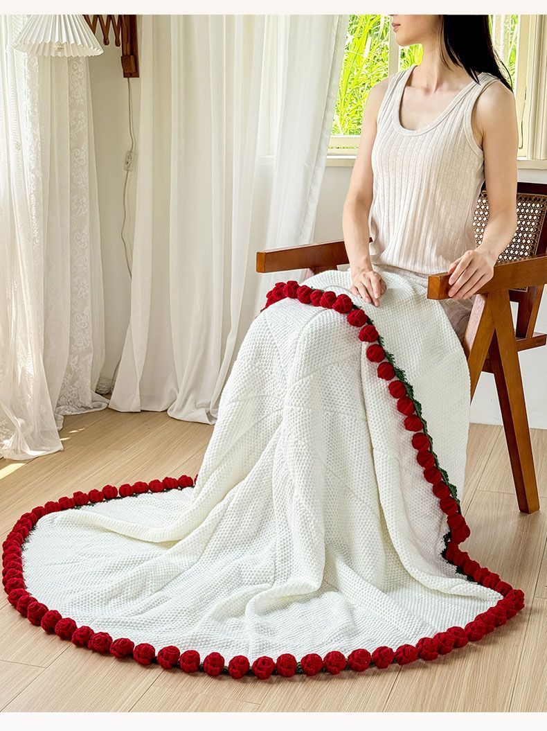 52 Pink Flowers Beige Blanket Diameter Approximately 110CM