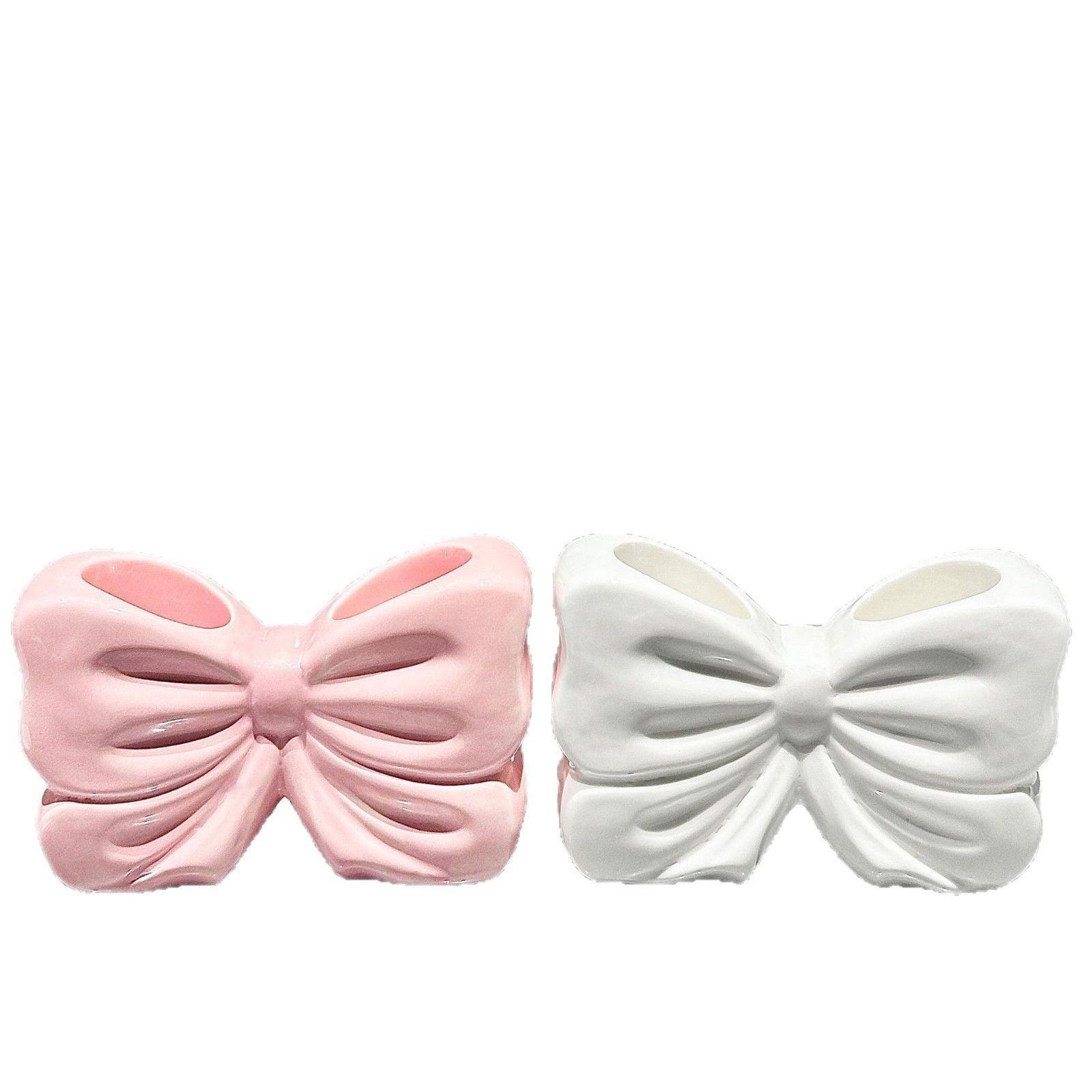 Bowknot Double‑Slot Toothbrush Storage Holder - Pink