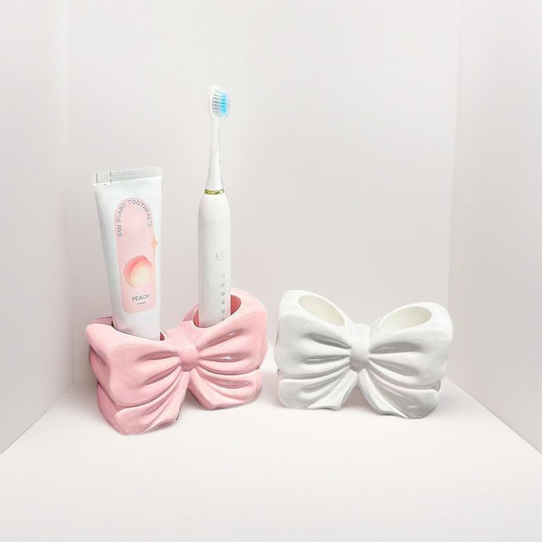 Bowknot Double‑Slot Toothbrush Storage Holder - white