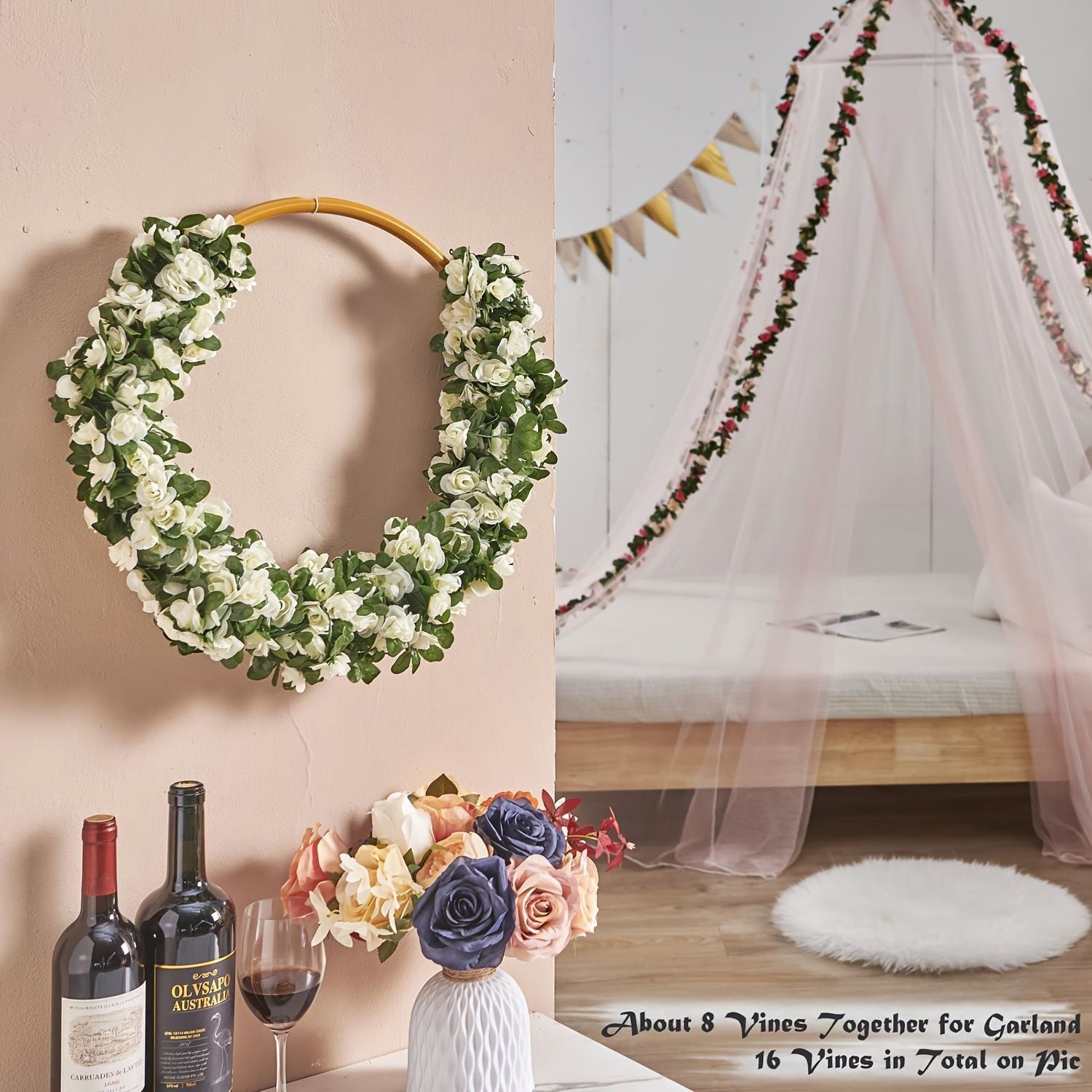 Artificial Rose Vine - White 2.5m