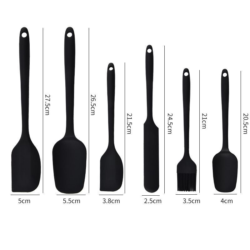 6Pcs Food-Grade Silicone Scraper Set, Baking Cream Spatulas (Black)(2 set/12PCS)