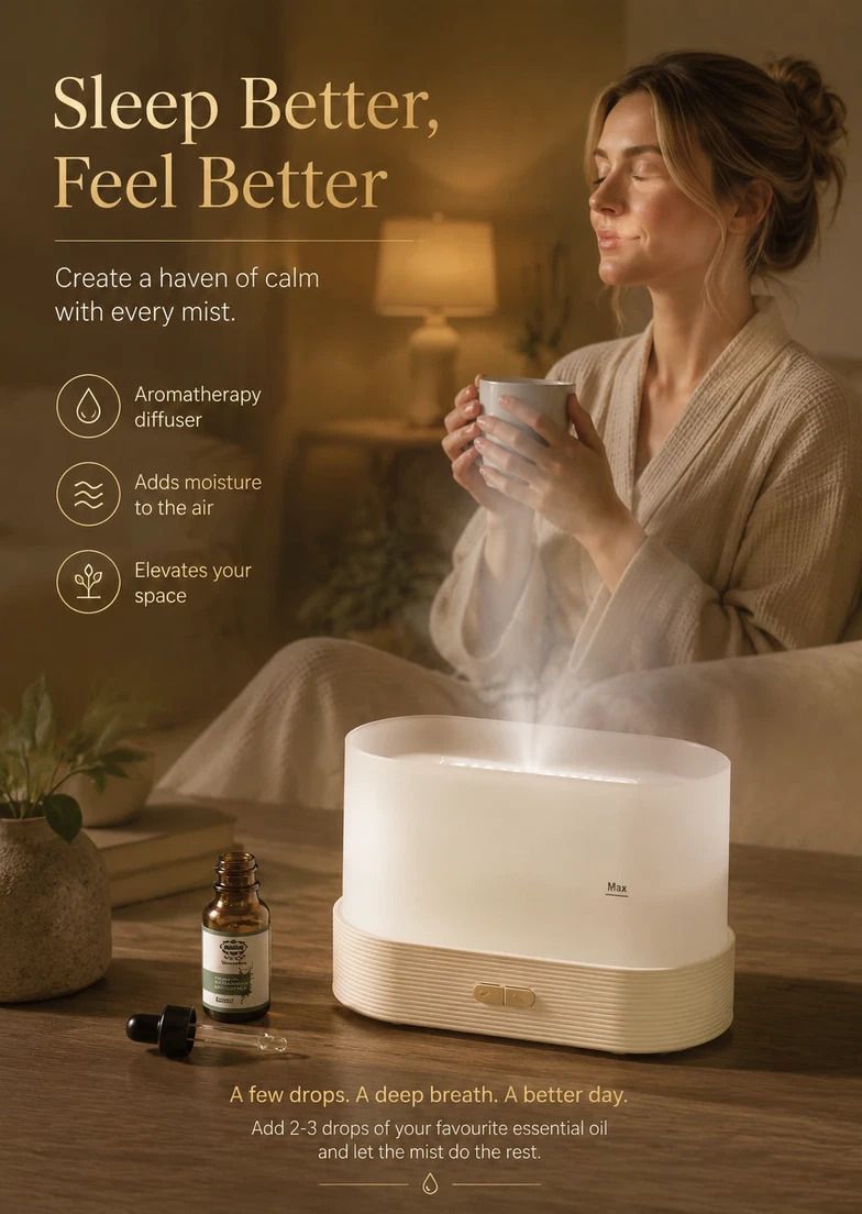 USB Flame Aroma Diffuser, Black RGB Light, Xmas Present