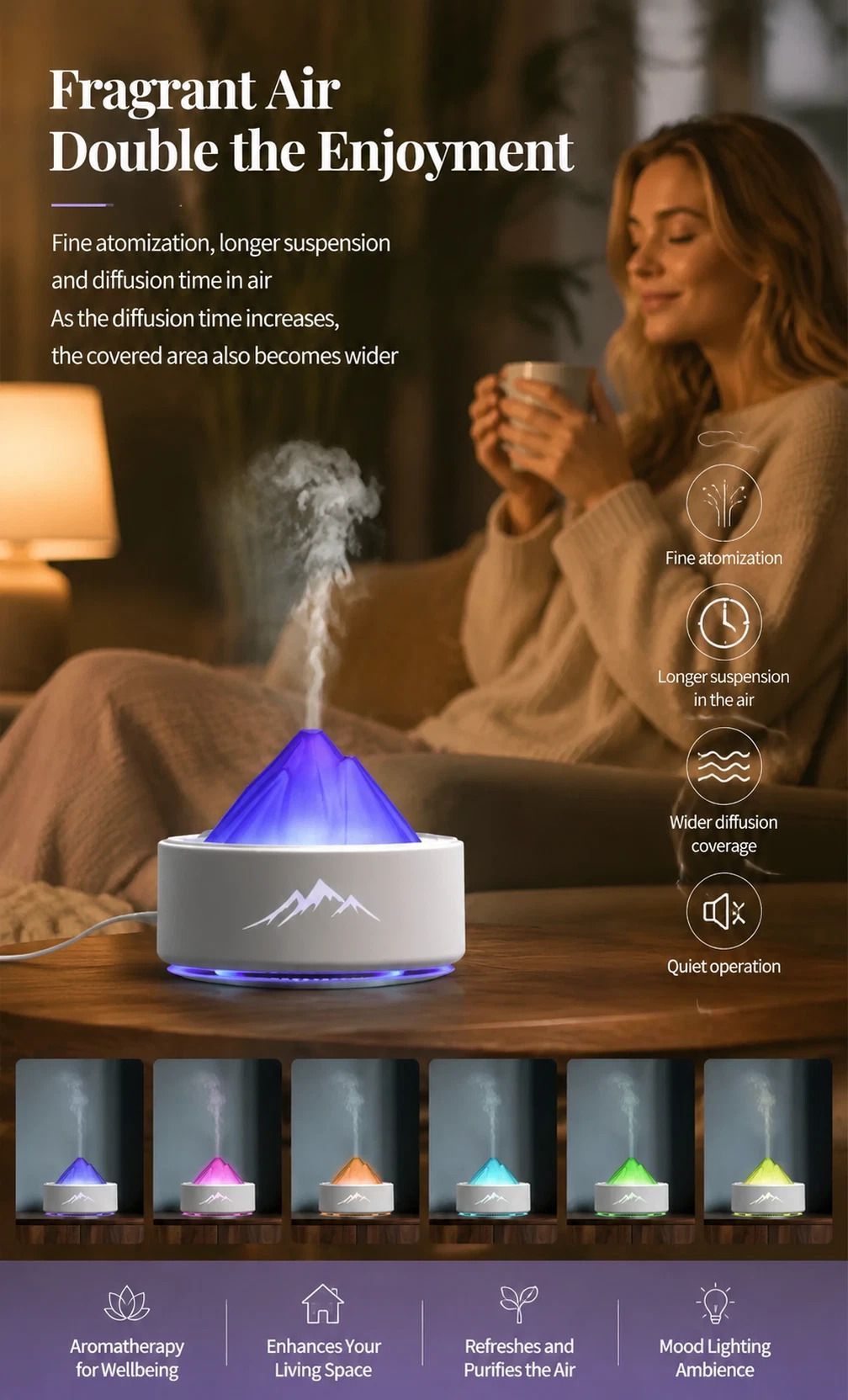Tap Control Night Light Humidifier, Cream, Home Decor Gift