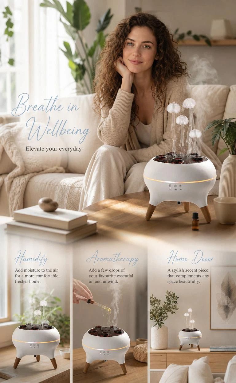 Magical Jellyfish Aroma Mist Maker, Beat Sync RGB Light, Relax Gift For Family Bedroom
