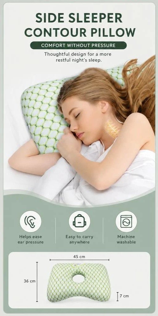 Removable Inner Core Ear Protection Pillow 39x28x6, Pink, Hygienic Reusable Sleep Pad