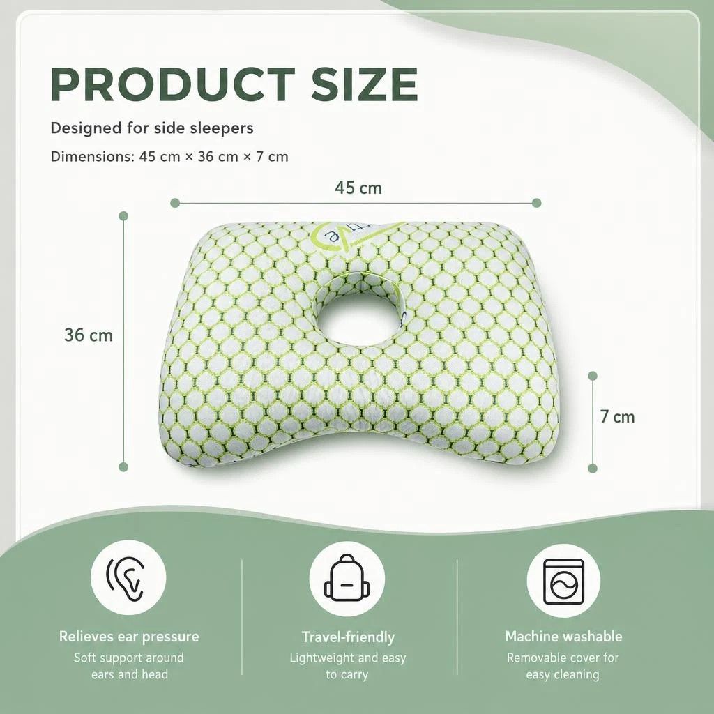 Removable Inner Core Ear Protection Pillow 39x28x6, Pink, Hygienic Reusable Sleep Pad