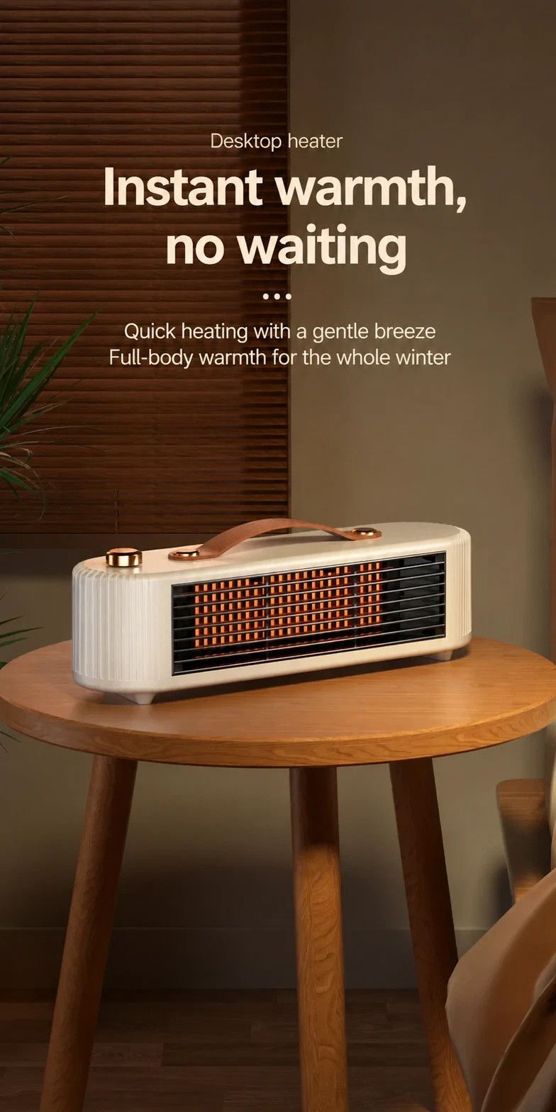 Portable Desktop Space Heater, Fast Heating PTC Ceramic Heater With Dual Heat Modes 450W/800W, Overheat & Tip-Over Safety Protection, Low Noise Indoor Heater For Bedroom & Office, White
