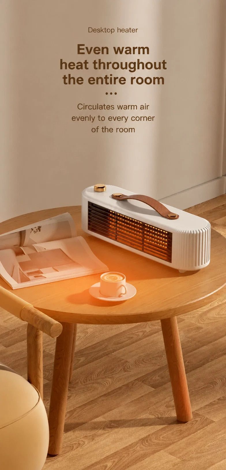 Portable Desktop Space Heater, Fast Heating PTC Ceramic Heater With Dual Heat Modes 450W/800W, Overheat & Tip-Over Safety Protection, Low Noise Indoor Heater For Bedroom & Office, White