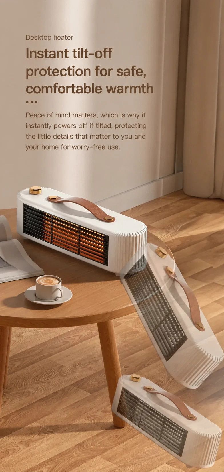 Portable Desktop Space Heater, Fast Heating PTC Ceramic Heater With Dual Heat Modes 450W/800W, Overheat & Tip-Over Safety Protection, Low Noise Indoor Heater For Bedroom & Office, White