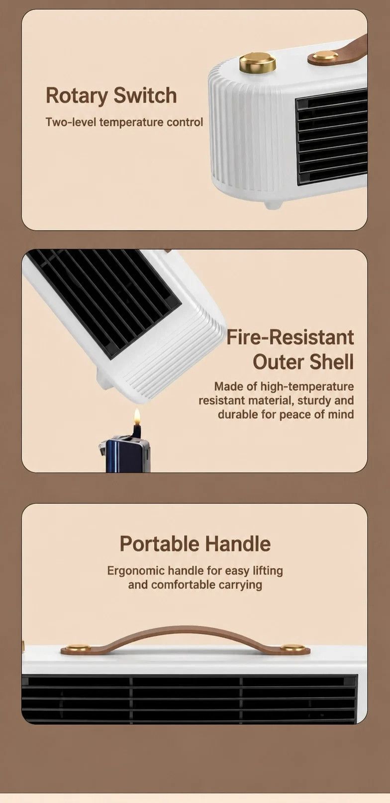 Portable Desktop Space Heater, Fast Heating PTC Ceramic Heater With Dual Heat Modes 450W/800W, Overheat & Tip-Over Safety Protection, Low Noise Indoor Heater For Bedroom & Office, White