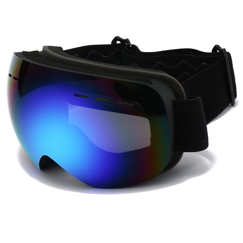 Spherical Ski Goggles, Anti-Fog UV Protection Snow Sports Glasses, Windproof Outdoor Snowboard Eyewear For Men & Women, Black Strap Colorful Lens, Great Winter Sports Gift