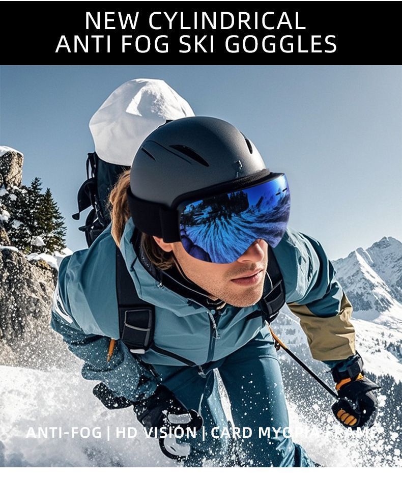 Spherical Ski Goggles, Anti-Fog UV Protection Snow Sports Glasses, Windproof Outdoor Snowboard Eyewear For Men & Women, Black Strap Colorful Lens, Great Winter Sports Gift