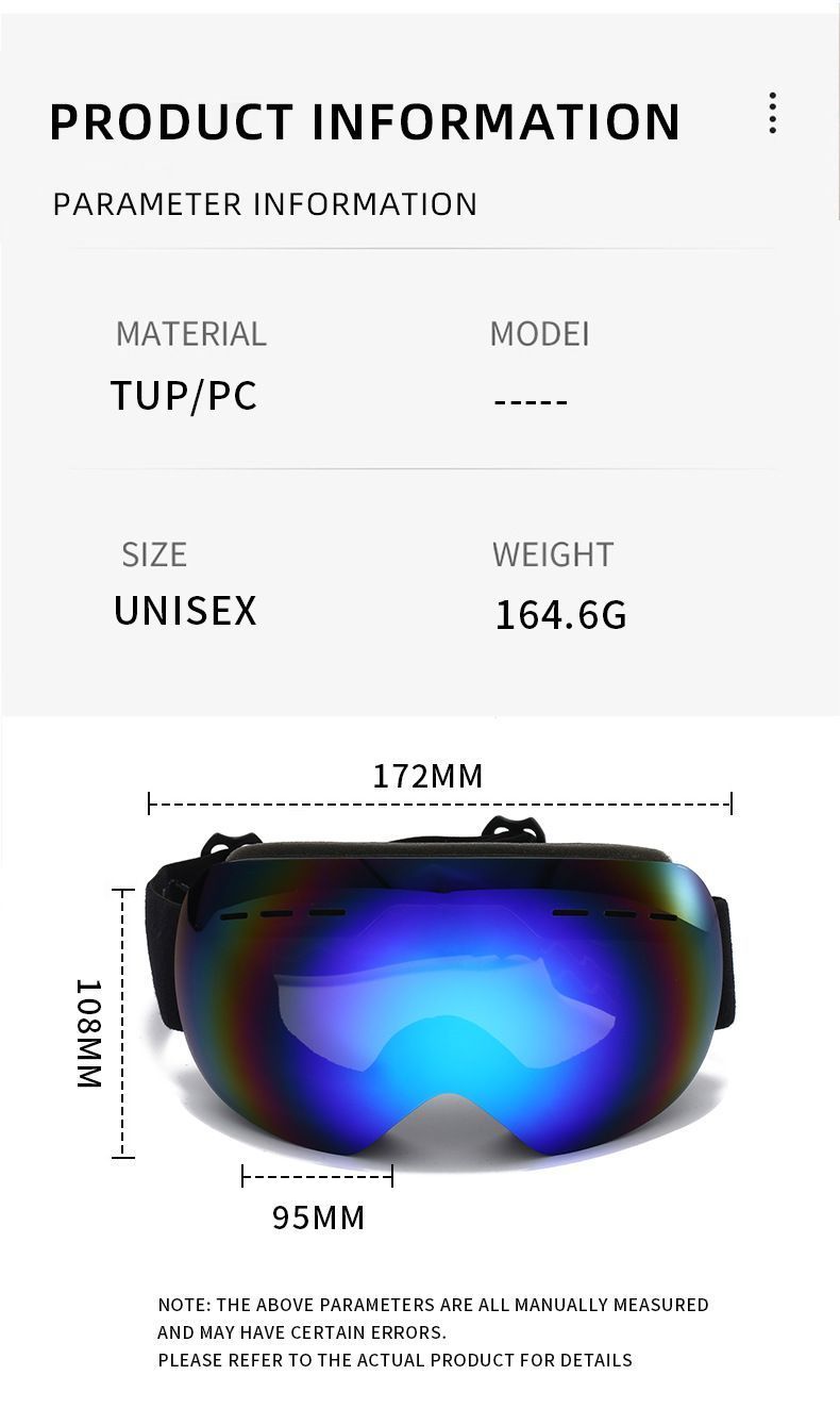 Anti-Fog Spherical Snowboard Goggles, UV Protection Ski Eyewear, Wind Resistant Outdoor Snow Sports Glasses For Adult, Fluorescent Green Strap, Nice Holiday Outdoor Gift